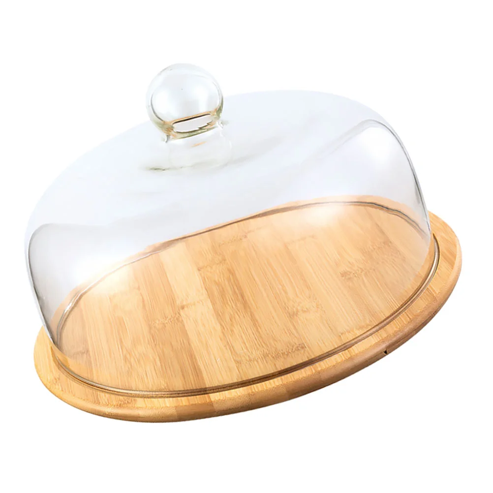 

Plate Pastry Plate Convenient Snack Tray With Glass Cover Dustproof Cake Glass Cover Food Cover With Bamboo Wood Tray