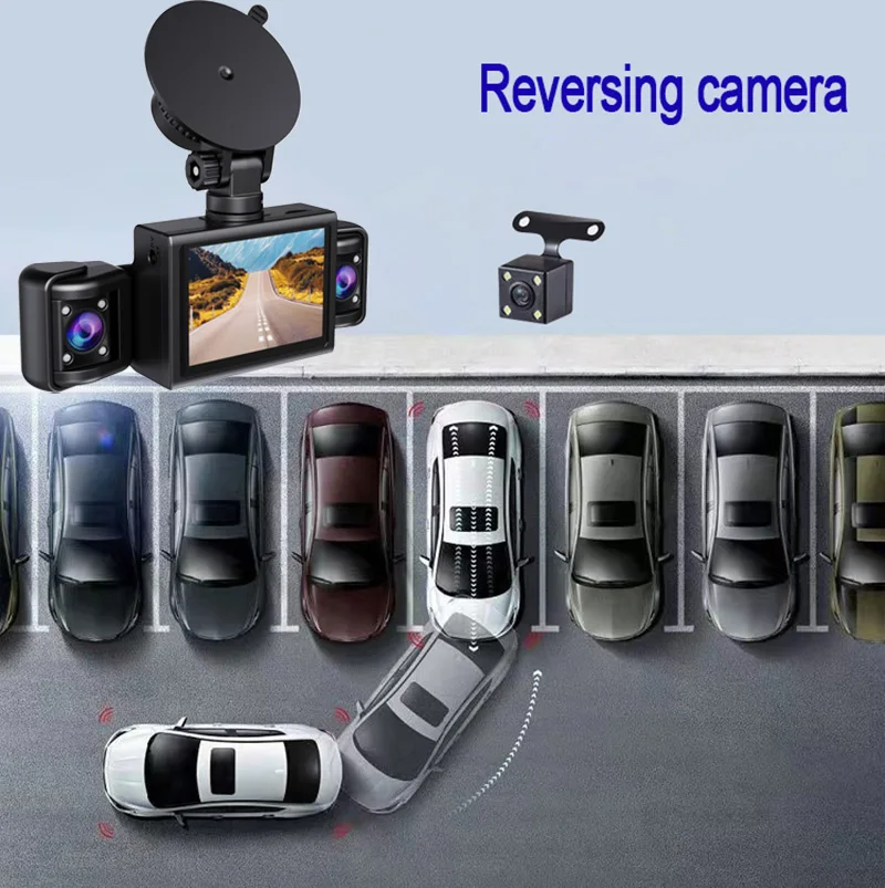 1080P 4CH Three Way Car DVR With Rotating Len Front Rear Interior Dash Cam Video Recorder Night Vision