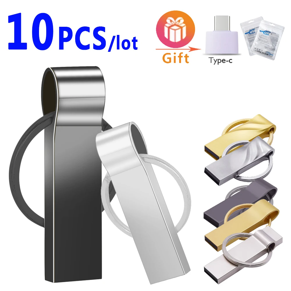

10PCS USB 2.0 Flash Drive Metal Mini Pendrive 16GB 32GB 64GB 128GB USB Stick Cle Usb Pen Drive Key Ring USB Flash