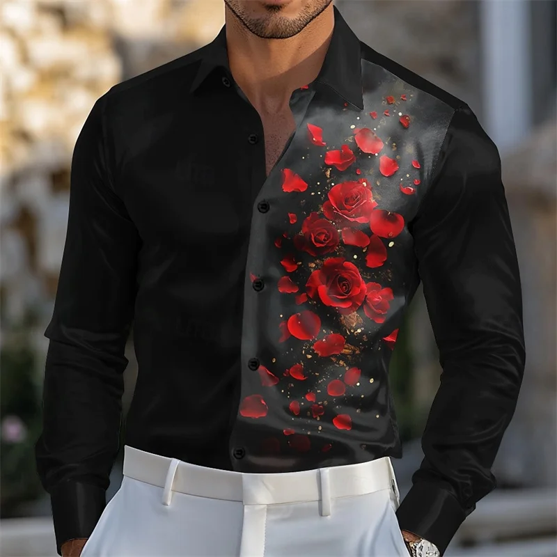 Button Down Shirt Rose Flower Shirt Formal Shirt Long Sleeve Fashion Casual  Top | eBay