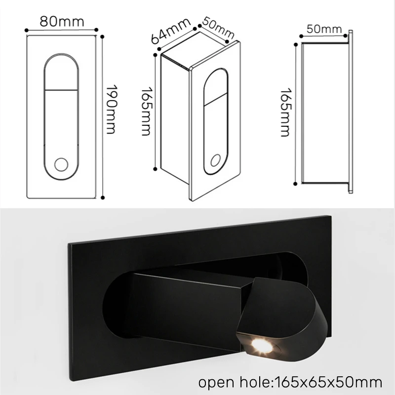LED Wall Lamp Nordic Embedded LED Wall Lights 3W Angle Adjustable Folding Indoor Reading Sconce Lamp Bedroom Bedside Study Wall Lights Fixture