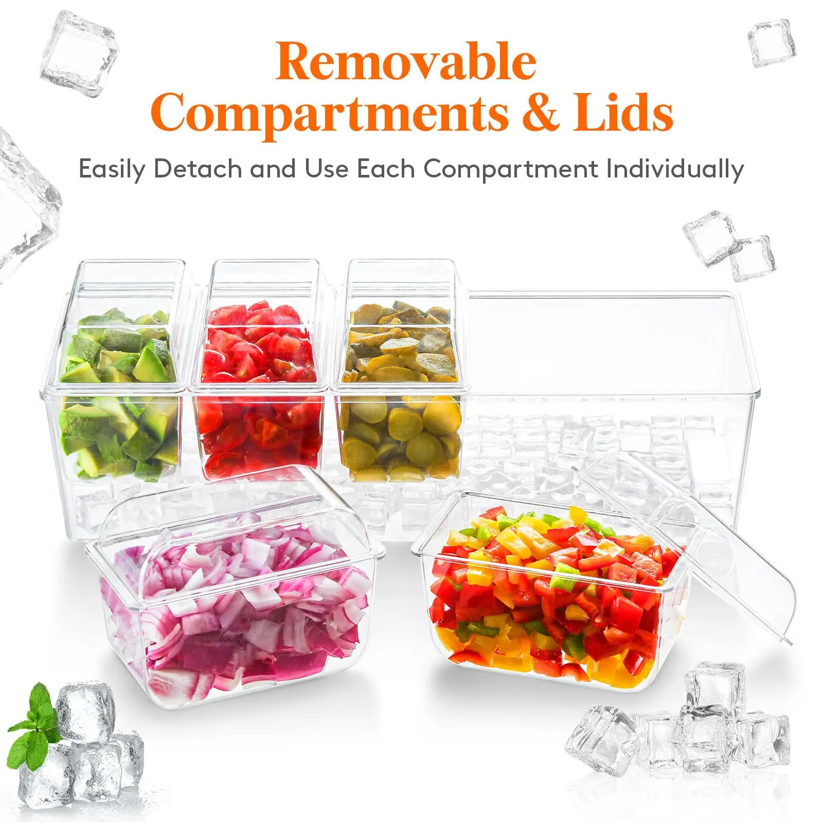 5 Compartment Clear Party Platter Fridge Kicthen Tray 10 Packs 8lbs Storage Bags Serving Dishes for Veggie Fruits Appetizer