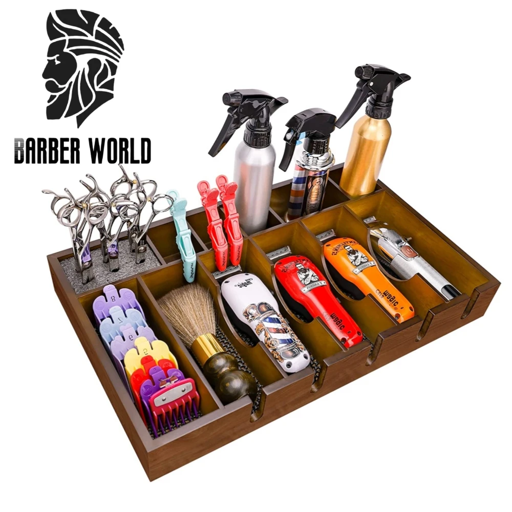 Wooden Barber Clipper Tray Anti-slip Hairdresser Trimmer Organizer Professional Barber Table Collector Razor Tool Case Box multifunctional meridian massage comb wooden increase blood circulation head massage comb professional manual