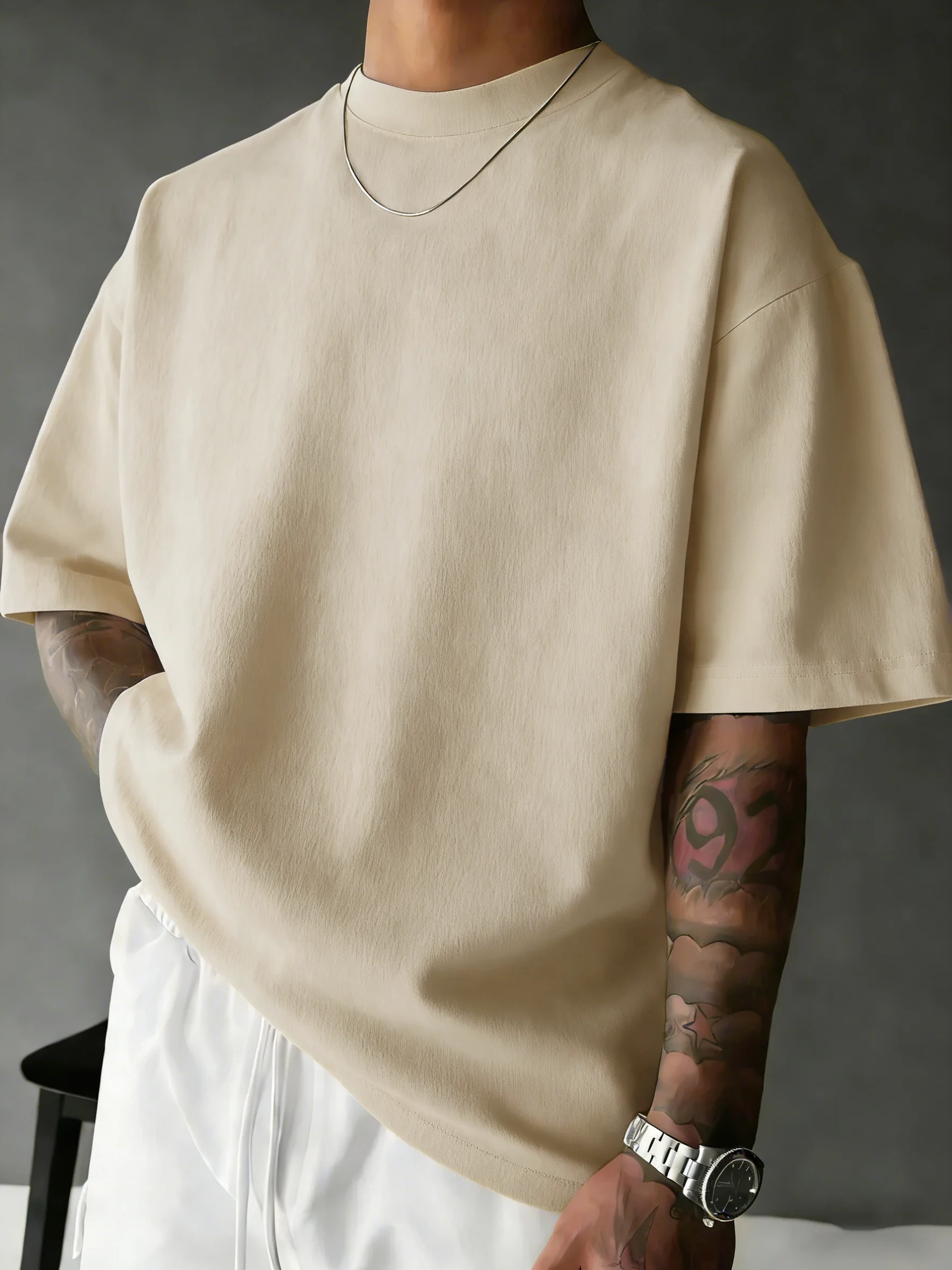 Sommer-Strand-T-Shirt aus Baumwolle mit kurzen Ärmeln für Herren, lässig, locker, kurz geschnitten, atmungsaktiv, bequem, Basic-T-Shirts, Sport, Streetwear, weich – Detail 17