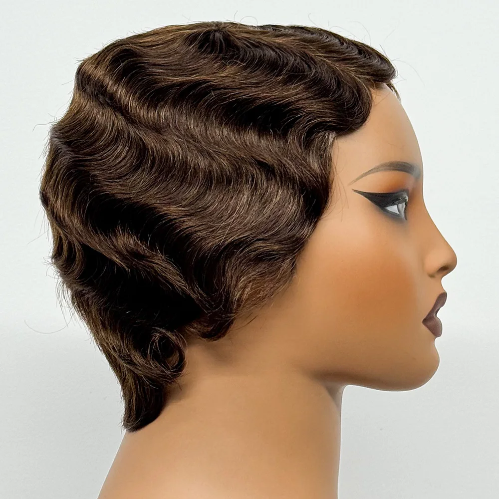 Full Machine Made Wigs Pixie Cut Short Bob Loose Wave Human Hair Wigs Curly Wave Bob Glueless Wigs Remy Hair for Black Women