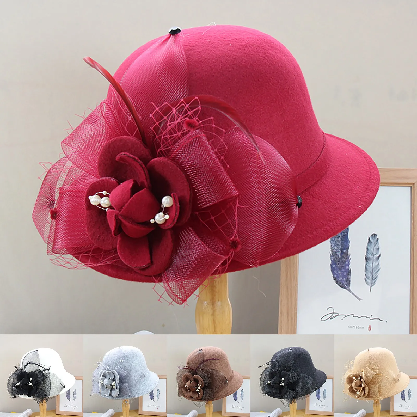 LuxuryFedorasHatsWomen2023AutumnWoolBowlerWinterWeddingFedora