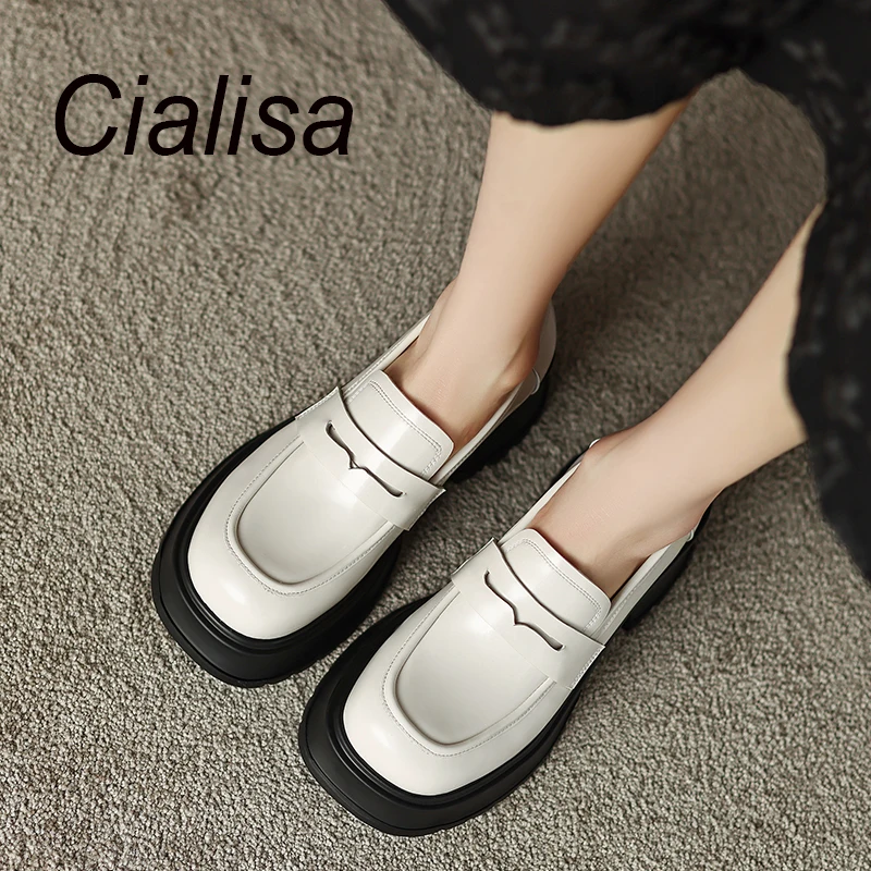 

Лоферы Cialisa женские на платформе, натуральная кожа, круглый носок, повседневная обувь на массивном каблуке, размеры до 40, зеленые, осень 2023