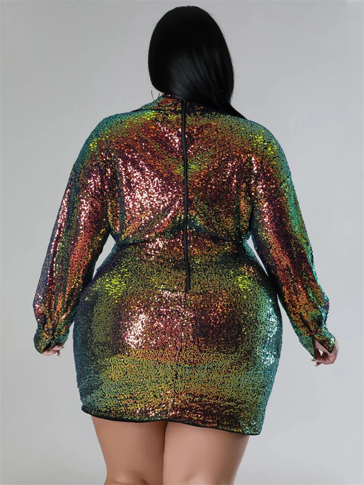 Wmstar Plus Size  Party Dresses for Women Sexy V Neck  Long Sleeve Mini Bodycon New in Fall Dress Wholesale Dropshipping L-4XL