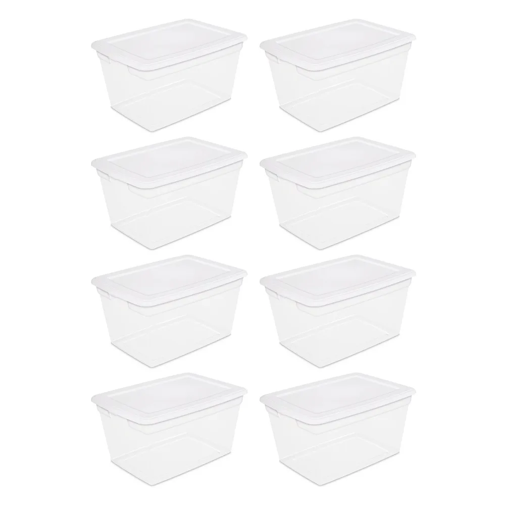 

Sterilite 58 Qt Storage Box Clear Base White Lid Set of 8