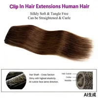 Extensions de cheveux à clipser, cheveux humains, mèches colorées # Extensions de cheveux humains brésiliens lisses à clipser 4/27, 16-26 pouces, couleur naturelle 4