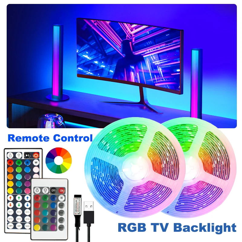 

RGB TV Backlight LED 5050 Strip Lights Color Lighting for Room Remote Control Neon Light Christmas Decoration 5m 10m