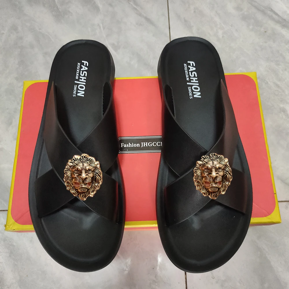 남성용 소가죽 슬리퍼 브랜드 디자이너 가죽 비치 슈즈, 여성용 플러스 사이즈 46, 47, 샌들, 새로운 스타일