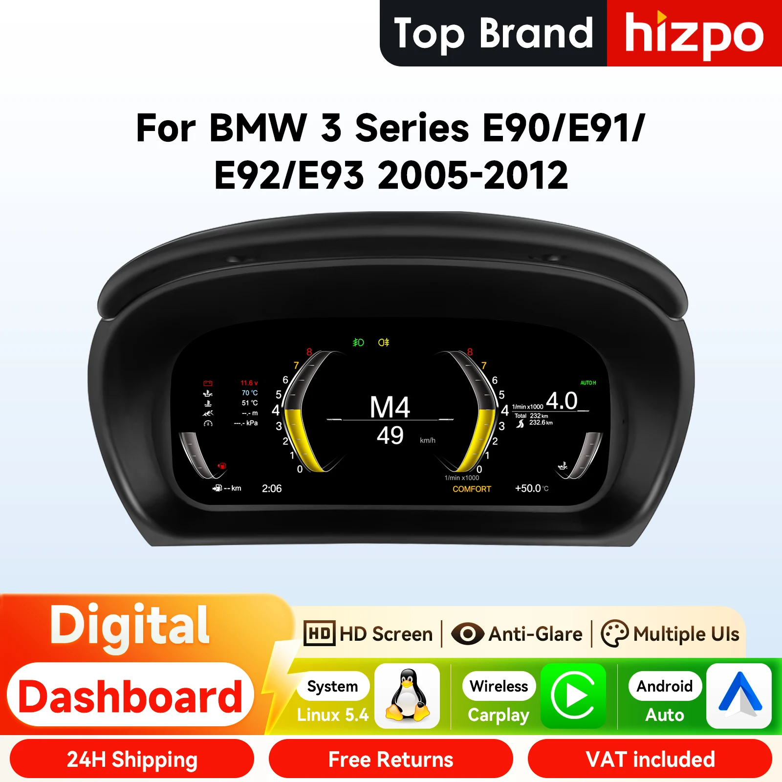 Panel de Instrumentos Digital para Automóvil Hizpo para BMW Serie 3 E90 E91 E92 E93 2005-2012, Panel LCD, Velocímetro, Linux 1