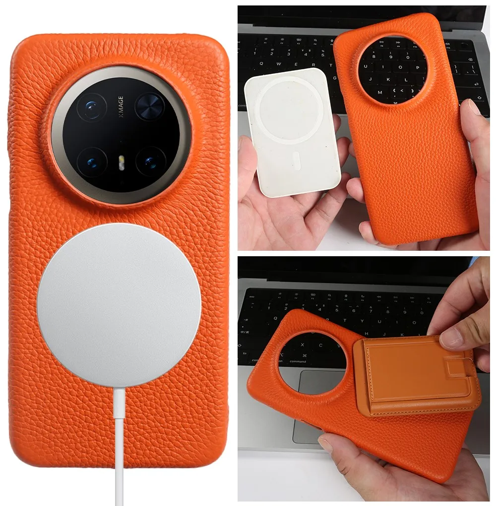 Magnetic Luxury Genuine Leather Wireless Charging Shockproof Case