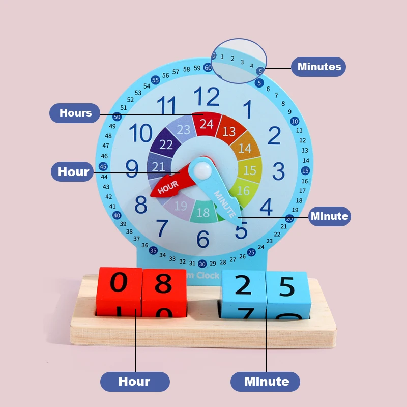 Children Montessori Wooden Teaching Clock Toys Kids Time Learning Kindergarten Alarm Clock Toy for Baby School Early Development 2