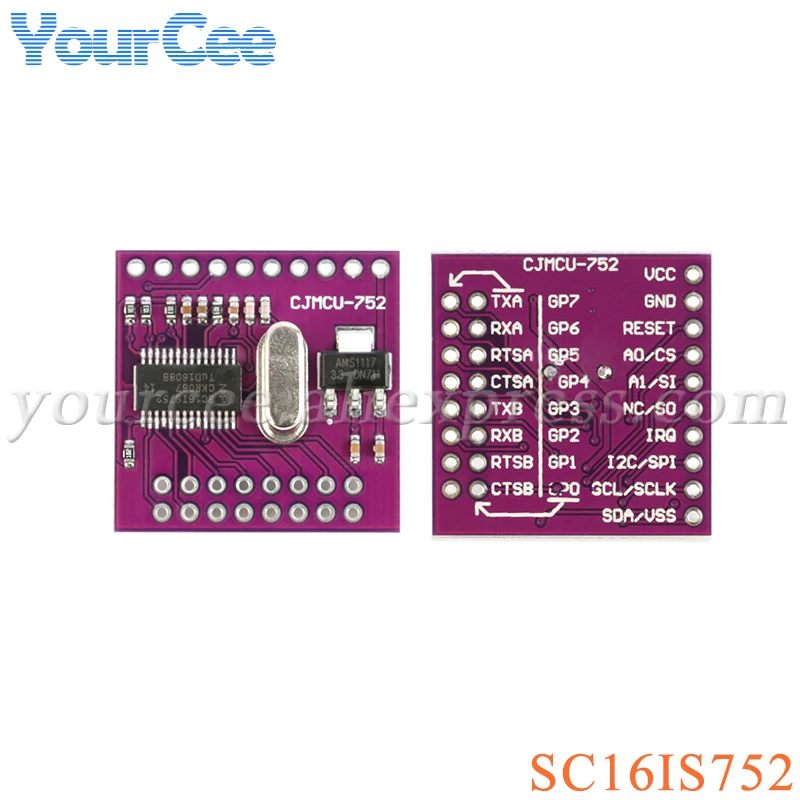 thumbnail image 2 of JESSINIE 2Pcs SC16IS752 I2C SPI To UART Serial Adapter Module Dual Channel Uart Conversion Module I2c Spi Communication Module With Pins 2 of 14