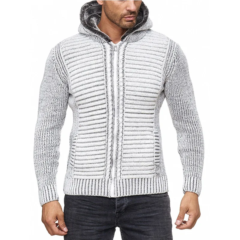 Men's Hooded Sweater Cardigan Autumn And Winter New Slim Knit Fashion Casual Large Size Sweater
