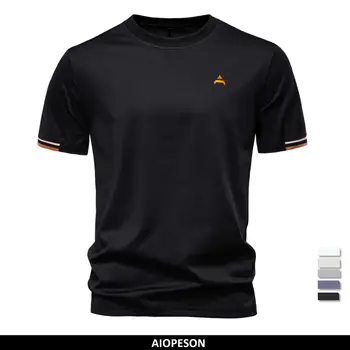 AIOPEAON Mens Solid Color Sporty O-neck Casual T-Shirt For Stylish Wear High Quality Male Tops Men's T-shirts