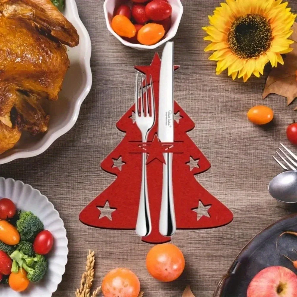 12Pcs Mixed Colors Christmas Knife and Fork Holder Elk Xmas Tree Pocket Cutlery Bag Cookware Organizer Table Decor Christmas