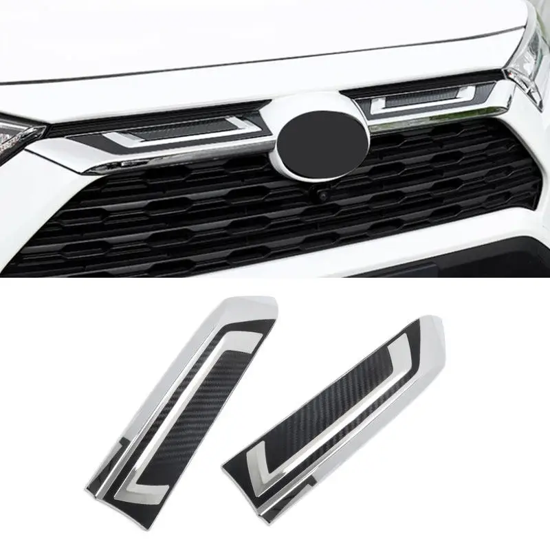 도요타 RAV4 RAV 4 LE XLE 2019-2024 ABS 크롬 + 카본 파이버 질감 자동차 전면 그릴 몰딩 트림용 전면 상단 그릴 커버