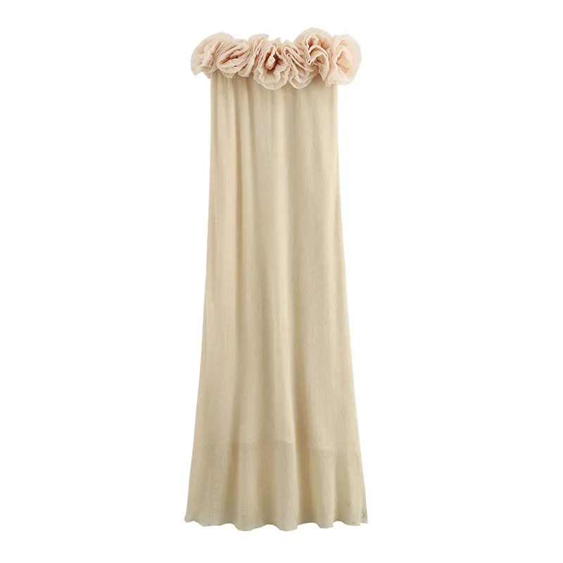 Elegant 3D Flower Knit Long Dress Women Off Shoulder Backless Loose Party Beach Vacation Dresses 2025 Spring Lady Knitwear New