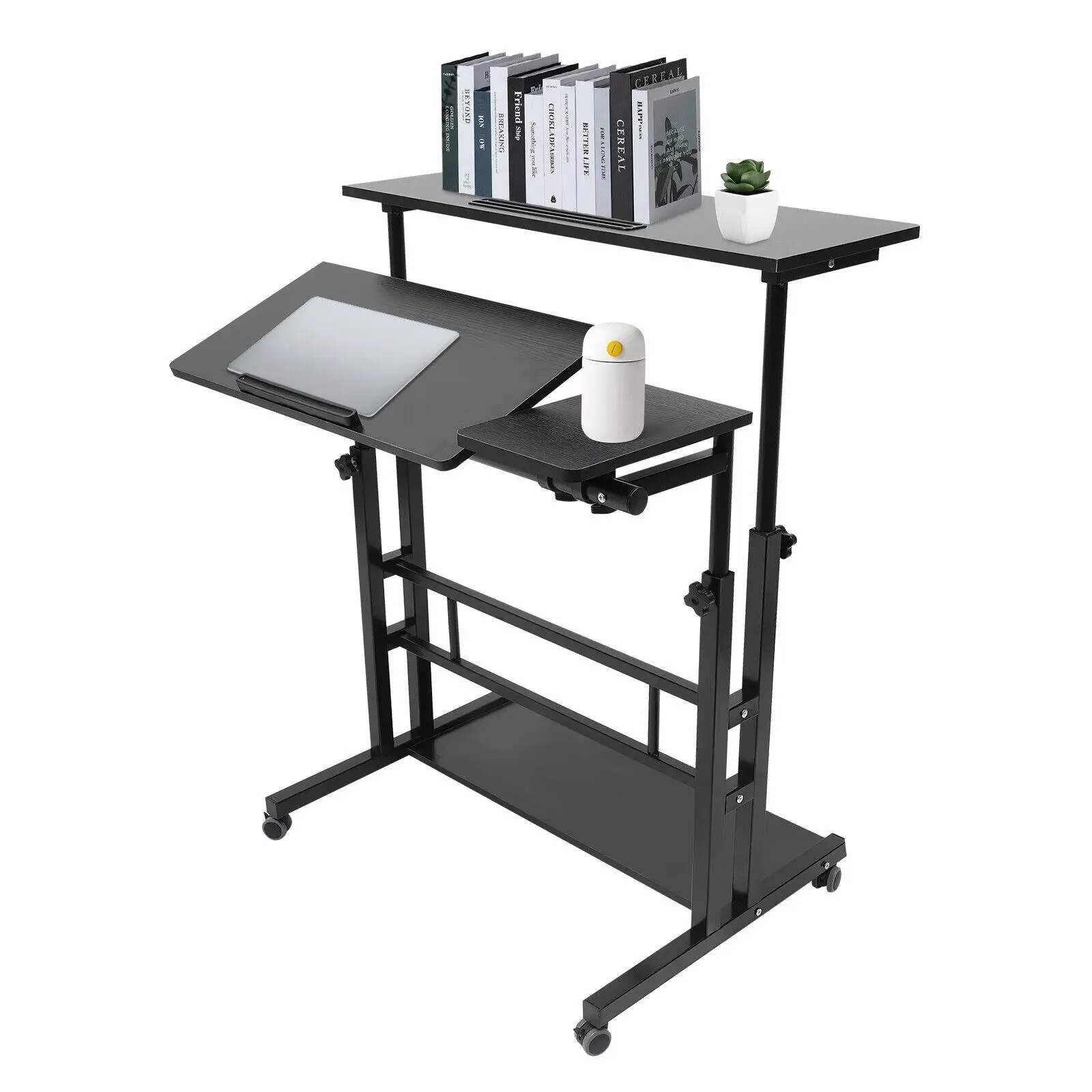 

Mobile Standing Desk, Rolling Table Adjustable Height Computer Desk, Laptop Desk Mobile Workstation for Home Office-Black