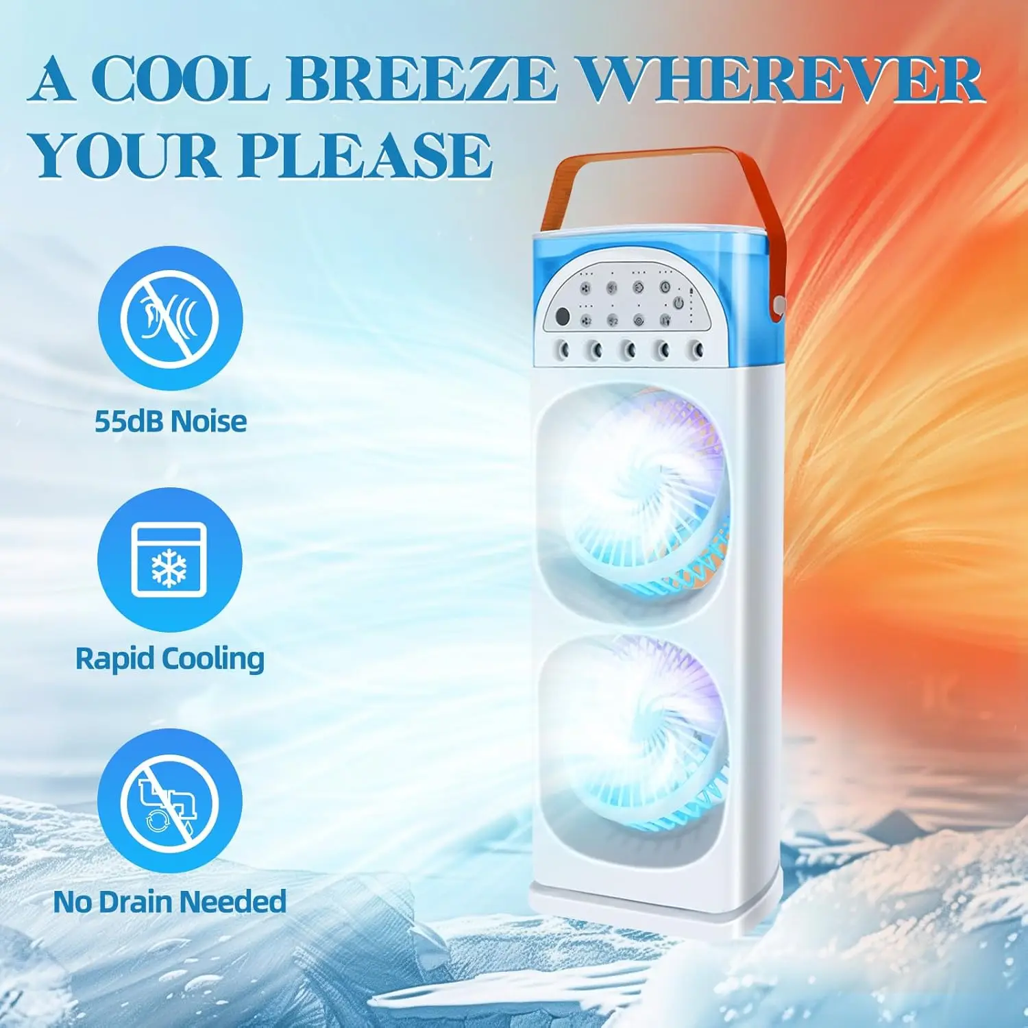 Description Picture 3 of item4-IN-1 Portable Air Conditioners,  Evaporative AC Air Cooler Humidifier with 3 Speeds 7 Colors Light，Personal Mini Conditioner