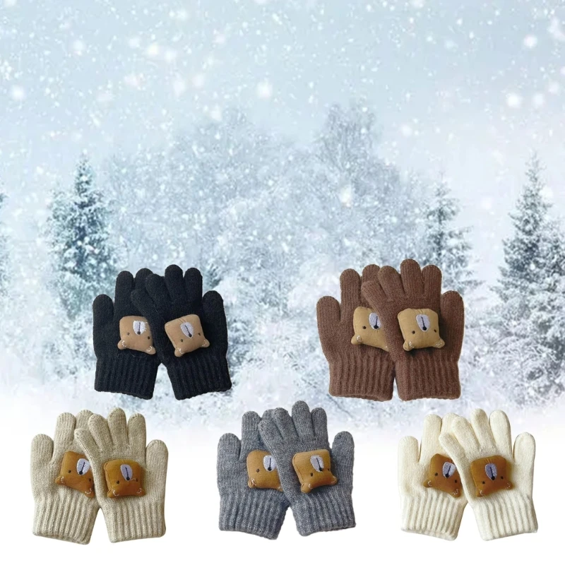 Kids Split Finger Knit Gloves Soft Snug Gloves for Winter Outdoor Activities