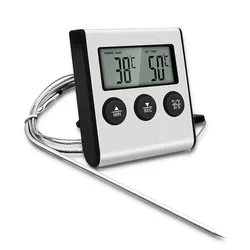 Digital Kitchen Cooking Thermometer with Timer and Probe for Precise Temperature Monitoring (Silver)