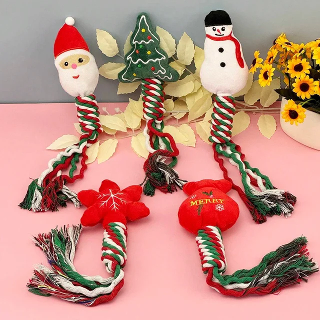 Christmas Interactive Squeaky Dog Plush Toy with Ropes Knot for Relieve Boredom Dog Chewing Plush Toy for Teeth Cleaning for Dog 4
