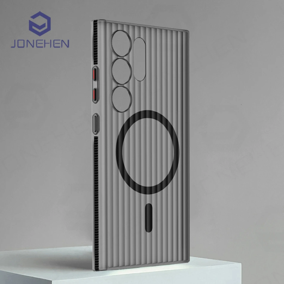 Matte Clear Corrugated Pattern Non-slip Magnetic Bumper Hard Case Cover
