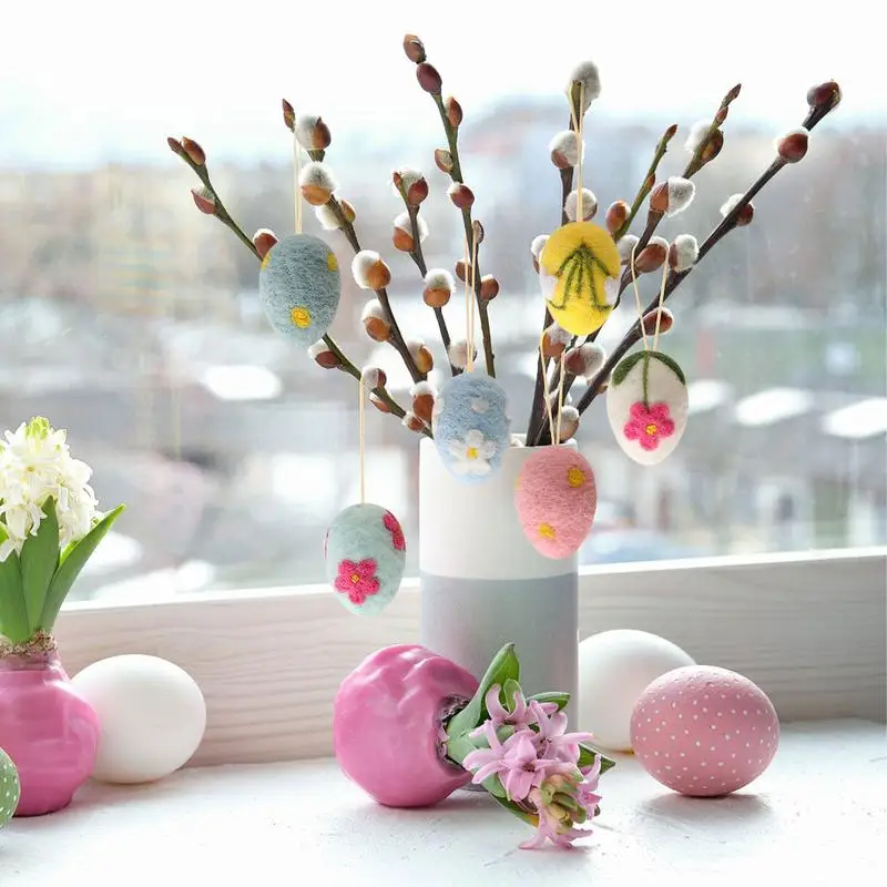 Easter Eggs Decoration Felt Felted Eggs 12 Pieces Ornaments Spring Crafts Exquisite Home Tree Garland Crafts Easter Decoration