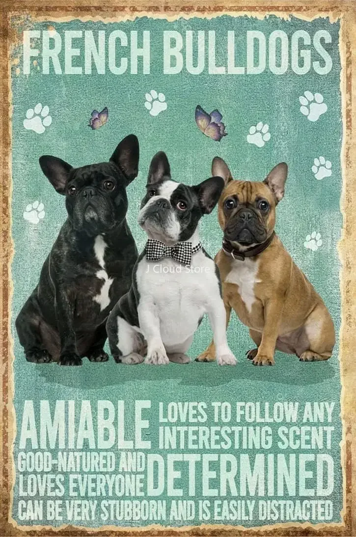 

Vintage Sign Metal Signs French Bulldog Tin Signs Vintage Retro Bar Club Cave Home Kitchen Wall Decor 5.5x8 Inch