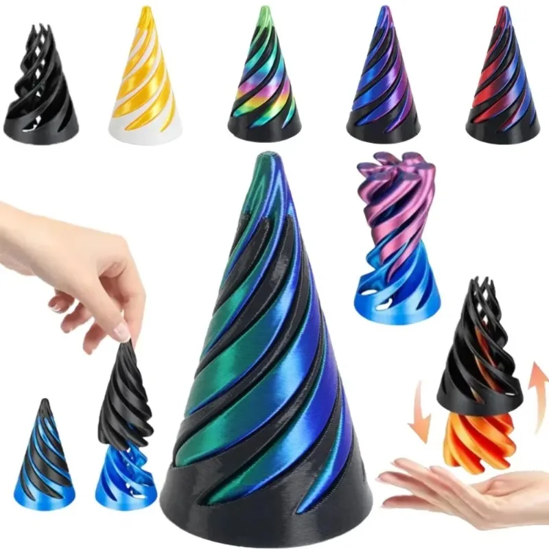 3D Printed Spiral Cone Pyramid Passthrough Sculpture Pass Through Pyramid Toy Mini Vortex Thread illusion Cone Spiral Ornament
