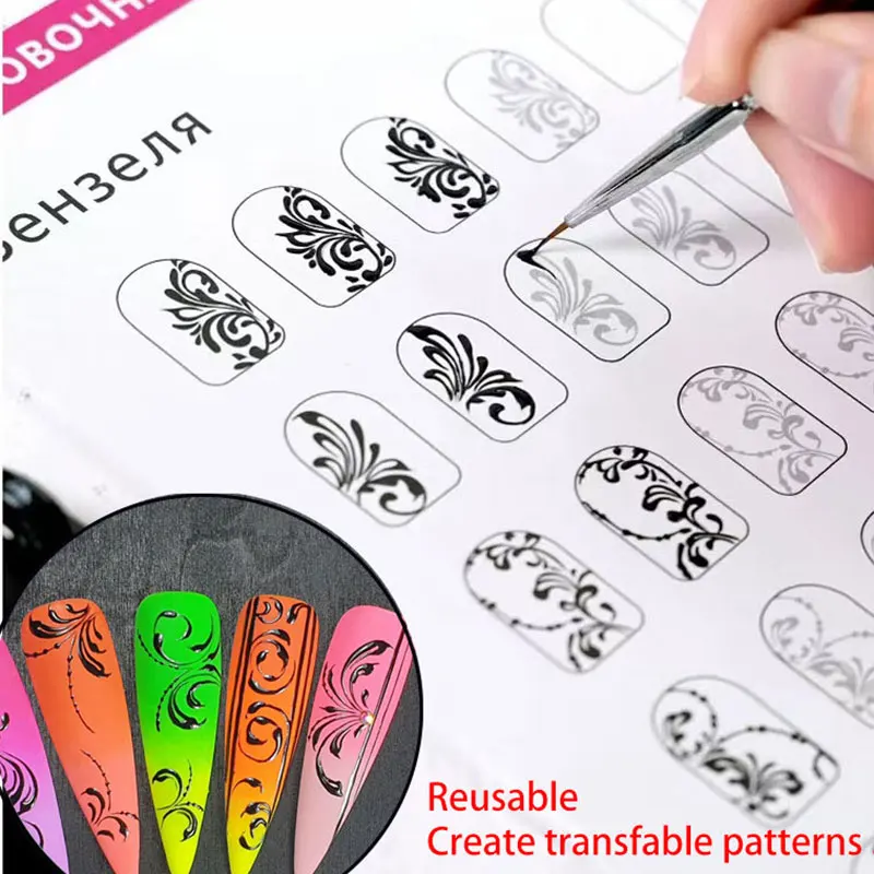 12 pz/lotto riutilizzabile Nail Art Painting Practice Paper Book crea  accessori per strumenti per esercizi di disegno della linea di fiori con  motivo trasformabile - AliExpress