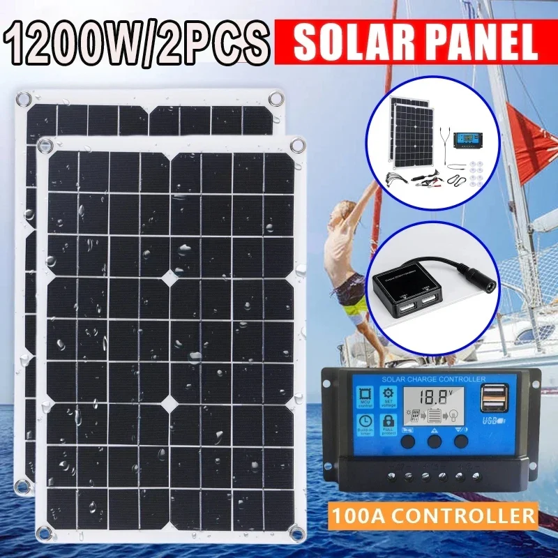 40W-1200W Solar Panel with USB Charger & Controller for Camping 1