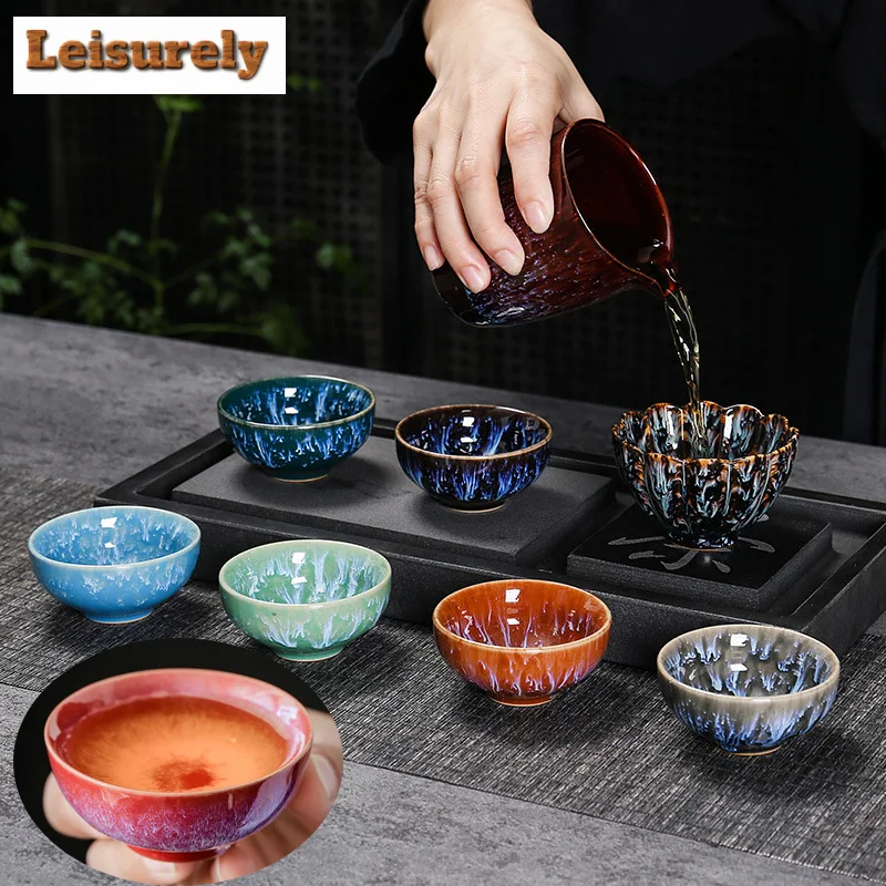 1pcs 45ml Ceramic Tea Bowl China Kiln Change Porcelain Meditation Cup Kung Fu Tea Cups Pottery Mugs Jianzhan Drinkware Wholesale