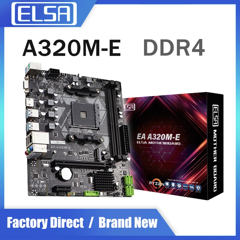 

ELSA A320 ATX Motherboard Dual DDR4 M.2 PCIE 3.0 x4 SATA Support Ryzen 1000-5000 AMD CPU TDP 95W VGA+HDMI A320M-E Gaming PC New