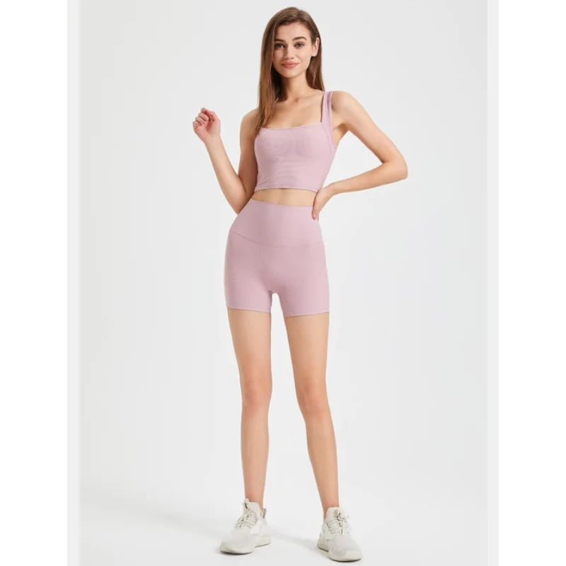 Fitness Suit Women High Waist Cross Sports Shorts Running Quick Dry Fixed Chest Pads Back Water Drops Hollow Bra 2 Pcs Yoga Set yoga set,sports set,gym workout set,sportswear set,fitness set,sports bra set,yoga pants set,sports set shorts
