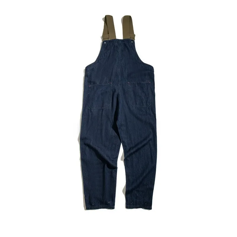 대형 작업복 Europen Retro Navy 데크 오버올 워시 데님 야외 캠핑 바베큐 라이딩 밀리터리 레드 귀 스트레이트 레그 청바지