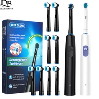 Rotary Rechargeable Electric Toothbrush 5 Mode Rotating Sonic Toothbrushes For Adult Teeth Cleaner Whitener 4/8 Soft Brush Heads