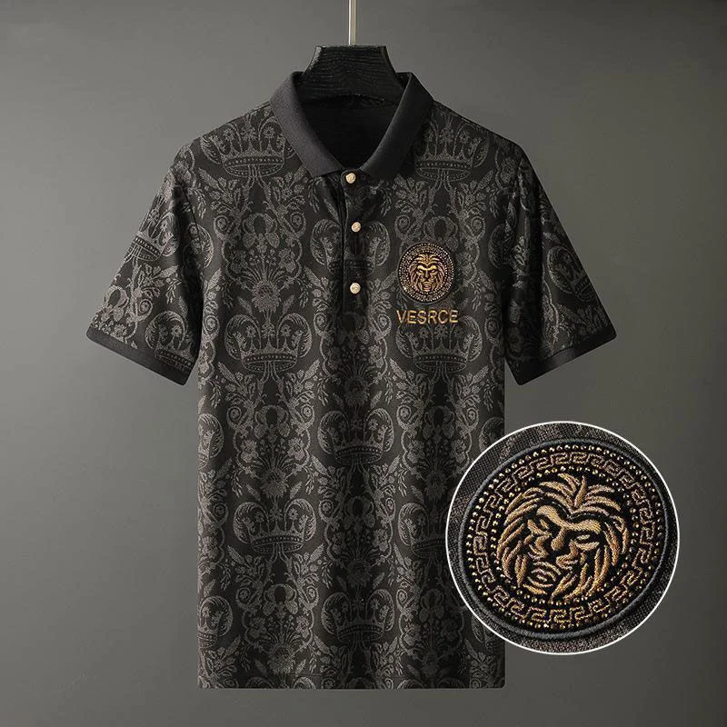 

Роскошная брендовая Новинка лета 2023, рубашка-поло с темным зерном, Мужская высококачественная повседневная футболка с отложным воротником и вышивкой, трендовая футболка с короткими рукавами