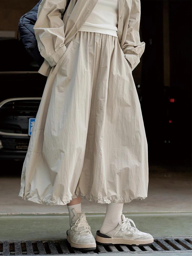 

Юбка женская с высокой эластичной талией, Повседневная Свободная юбка цвета хаки на шнуровке, модная весенне-осенняя одежда, 2024