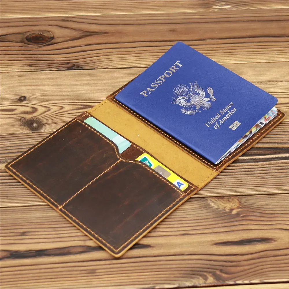 

New 100% Genuine Cow Leather Passport Cover Retro Solid Credit ID Men's Card Holder Business Unisex Travel Wallet Business Purse
