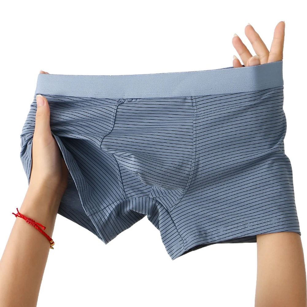 

Sexy Mens Elastic Breathable Panties Underwear Low Waist Boxer Briefs U Pouch Striped Shorts Underpants Soft Sleep Lingerie