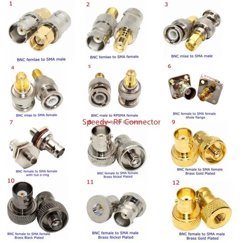 Bnc para Sma Disco Macho e Fêmea Conector Walkie-talkie Estação de Mão Adaptador Coaxial Latão Entrega Rápida q9 Pcs por Lote