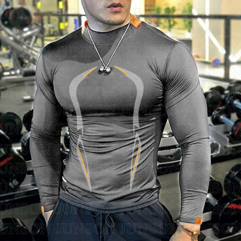 Camiseta de gimnasio de gran tamaño para hombre, camisa deportiva de secado rápido para Fitness, manga larga, Top de culturismo, camiseta de compresión para correr - Imagen 4