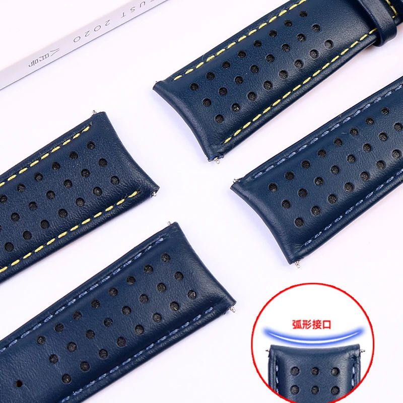 Genuine Leather Watchband - 22mm/23mm Curved End Strap in Navy Blue