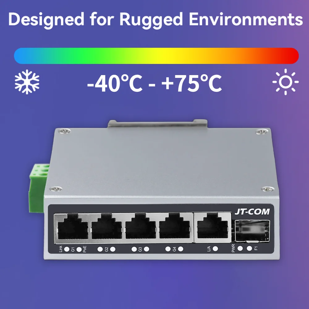 JT-COM 1.25GbE 스마트 산업용 PoE 스위치 1*기가비트 SFP 포트 +1*1000M RJ45 포트 +4*1000M POE RJ45 포트 (IP 카메라/NVR용)
