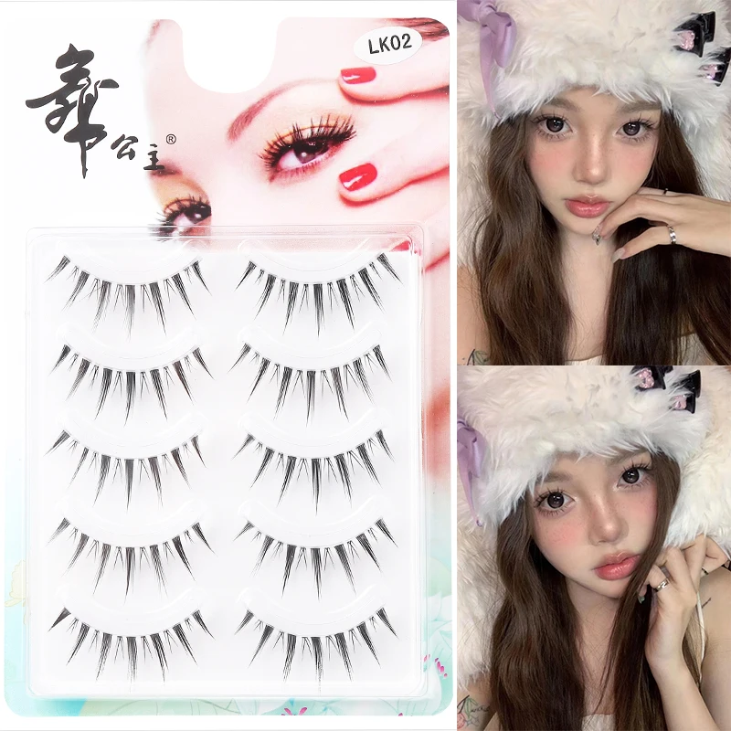 5 Pairs False Eyelashes, Transparent Stem False Eyelashes, Wavy Lashes  Extensions Manga Anime Makeup Beauty Cosmetic